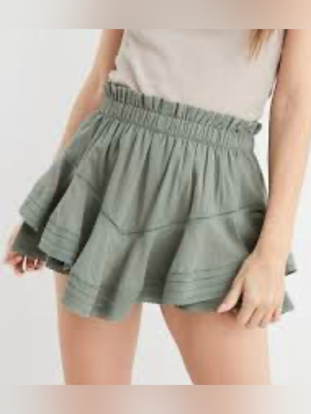 Aerie Ruffle S/P Tiered Lace Sage Mini Paperbag Waist Coquette Cottagecore Boho